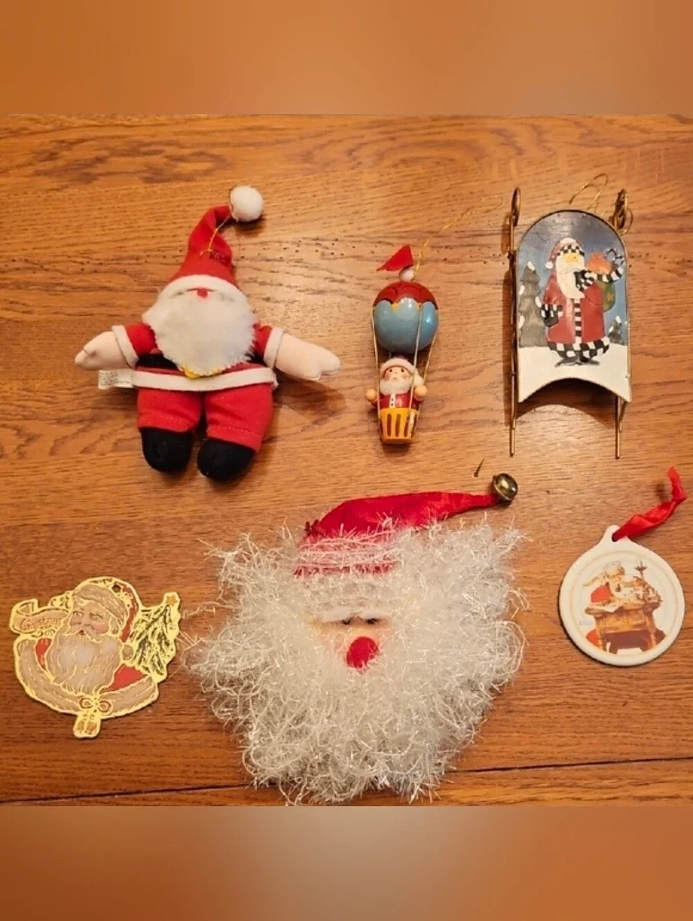 Santa Ornaments or Gift Box Decorations Christmas Rockwell Wood Metal